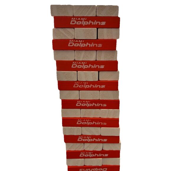 Miami Dolphins Classic Jenga Game Orange White Blocks NFL Man Cave Bar Fans - Picture 4 of 6